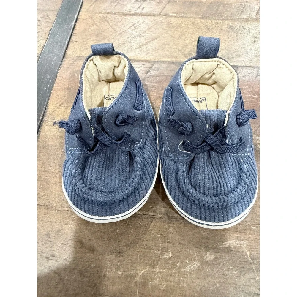 Carters Baby Boy Navy Blue Corduroy Boat Shoes Crib Shoes Soft Sole 3-6 Months